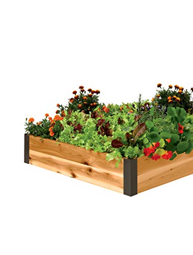 Gardener's Supply Company 3' x 3' Square Cedar Raised Bed Kit with Rust-Proof Aluminum Metal Corners | 7.25” Planting Depth Outdoor Vegetable Flower Herb Garden Bed