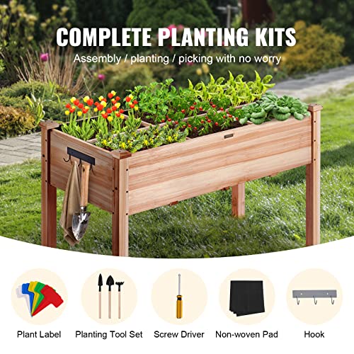 VEVOR Raised Garden Bed 48x24x30in with Sturdy Legs, High End Natural Fir Wood Planter Box Elevated Planting Stand for Backyard/Garden/Patio/Balcony w/Non -Woven Liner & 1 Set of Tool, 220lb Capacity