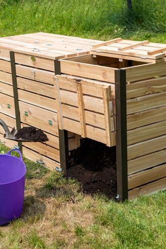 Gardener's Supply Company Cedar 3 Bin Composter | Heavy Duty Cedar Outdoor Composter with Aluminum Corners & Steel Handles | Holds 330 Gallons Designed for Good Aeration | Best for Backyard Garden