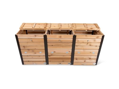 Gardener's Supply Company Cedar 3 Bin Composter | Heavy Duty Cedar Outdoor Composter with Aluminum Corners & Steel Handles | Holds 330 Gallons Designed for Good Aeration | Best for Backyard Garden