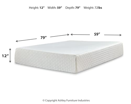 Signature Design by Ashley Chime 12 Inch Medium Firm Memory Foam Mattress, CertiPUR-US Certified, Queen White