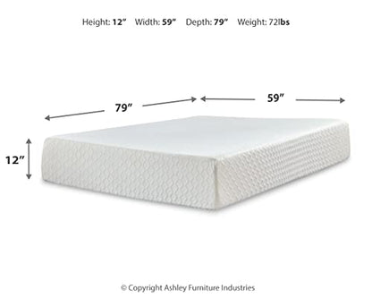 Signature Design by Ashley Chime 12 Inch Medium Firm Memory Foam Mattress, CertiPUR-US Certified, Queen White