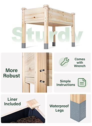 MIXC Wooden Raised Garden Bed with Legs, 48”L X 24”W, Elevated Reinforced Large Planter Box for Vegetable Flower Herb Outdoors - Beam and Column Structure - Unmatched Strength Outlast