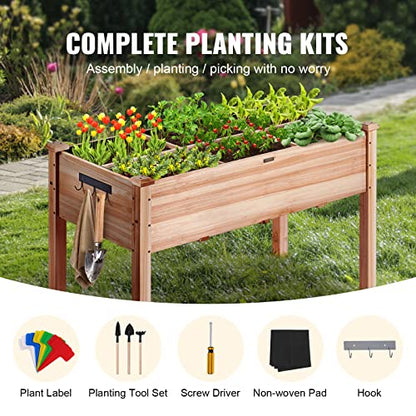 VEVOR Raised Garden Bed 48x24x30in with Sturdy Legs, High End Natural Fir Wood Planter Box Elevated Planting Stand for Backyard/Garden/Patio/Balcony w/Non -Woven Liner & 1 Set of Tool, 220lb Capacity