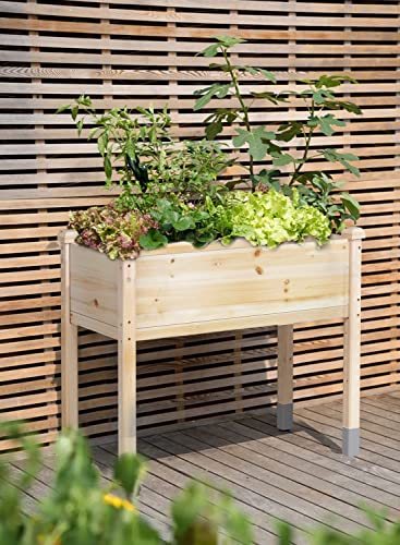 MIXC Wooden Raised Garden Bed with Legs, 48”L X 24”W, Elevated Reinforced Large Planter Box for Vegetable Flower Herb Outdoors - Beam and Column Structure - Unmatched Strength Outlast