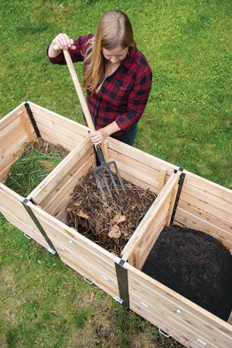 Gardener's Supply Company Cedar 3 Bin Composter | Heavy Duty Cedar Outdoor Composter with Aluminum Corners & Steel Handles | Holds 330 Gallons Designed for Good Aeration | Best for Backyard Garden